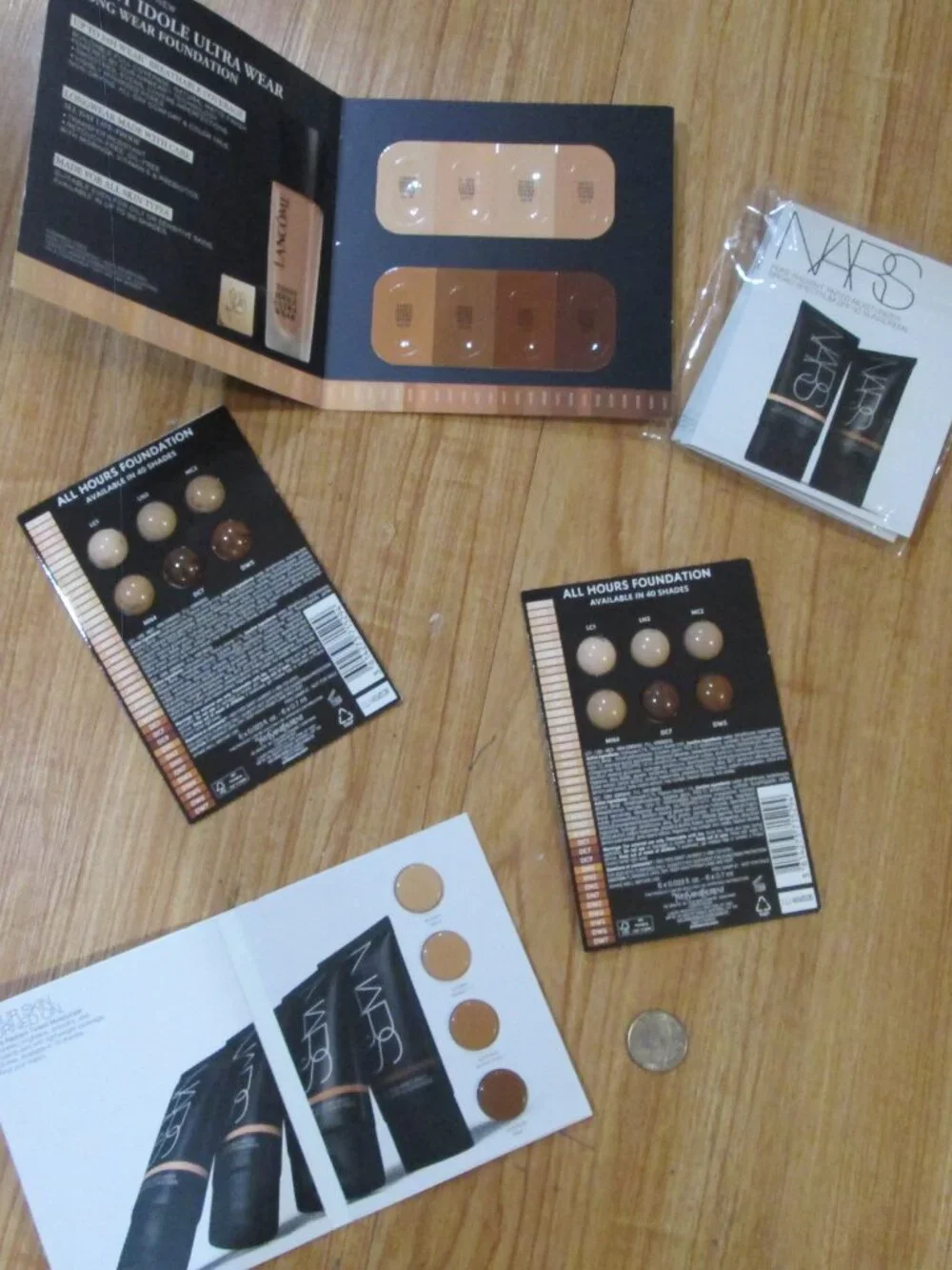 Foundation sample cards x 6 bundle Nars,Lancome, YSL over